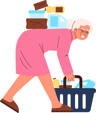 Old woman faces overburden  Illustration