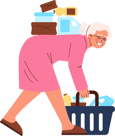 Old woman faces overburden  Illustration