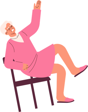 Old woman fails to sit on chair  Illustration