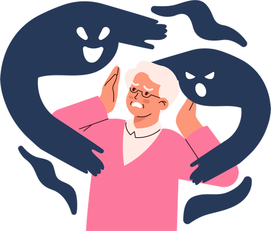 Old woman feels scared  Illustration