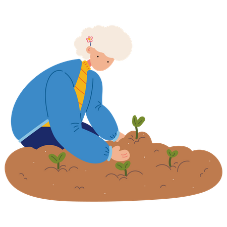Old woman gardening  Illustration