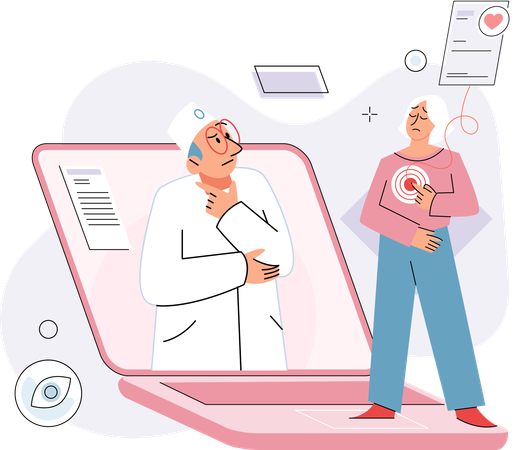 Old woman getting online medical consultation  Illustration