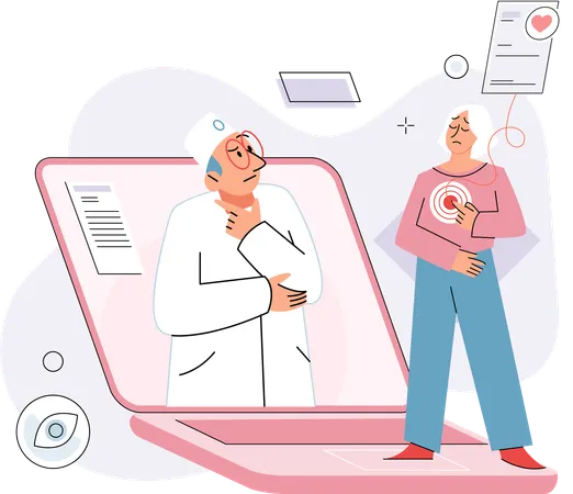 Old woman getting online medical consultation  Illustration