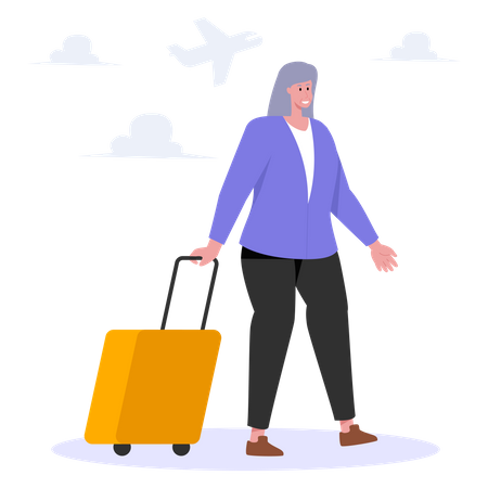 Old woman going on vacation Illustration