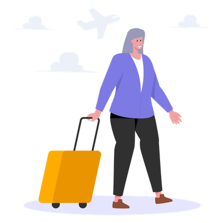 Old woman going on vacation  Illustration