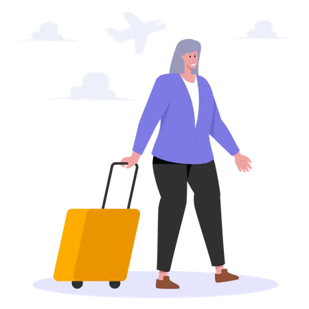 Old woman going on vacation  Illustration