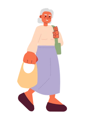 Granny Old Woman Going Shopping 2 D Cartoon Character Older Shopper Isolated Vector Person White Background Elderly Lady Holding Bags Female Senior Grocery Shopping Color Flat Spot Illustration Illustration