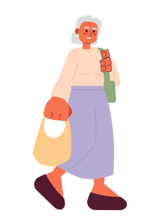 Old woman going shopping  Illustration