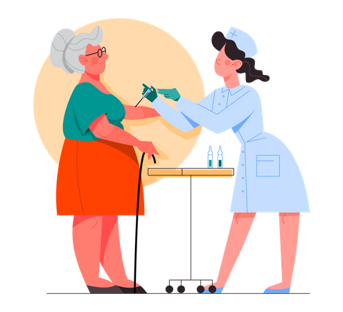 Old woman having a vaccine injection  Illustration