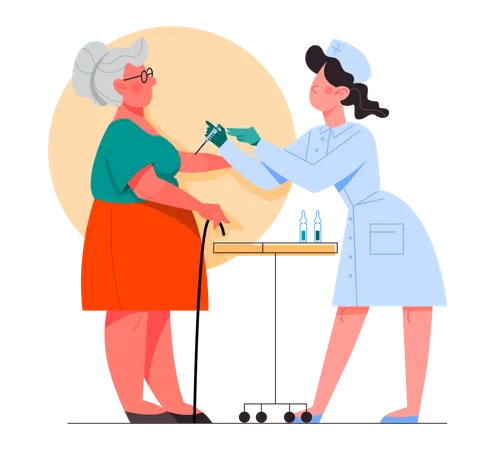 Old woman having a vaccine injection  Illustration