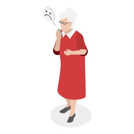 Old woman having asthma  Illustration