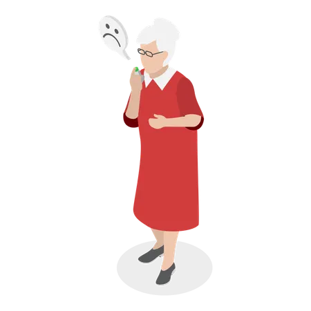 Old woman having asthma  Illustration