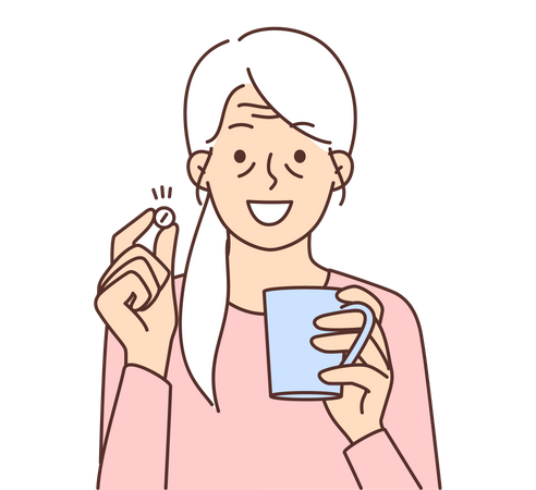 Old woman having medicine  Illustration