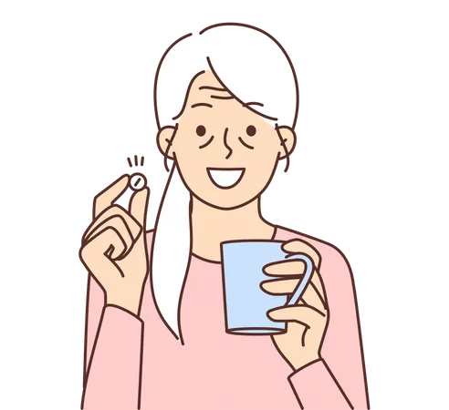 Old woman having medicine  Illustration