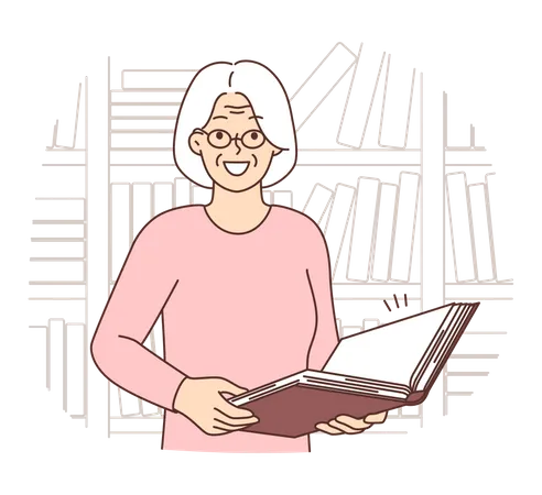 Old woman holding book  Illustration