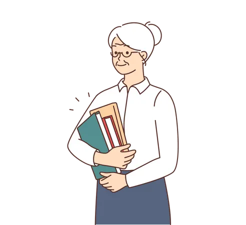Old woman holding books  Illustration