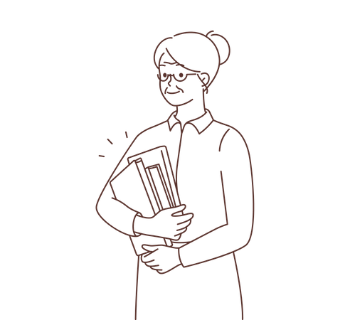 Old woman holding books  Illustration