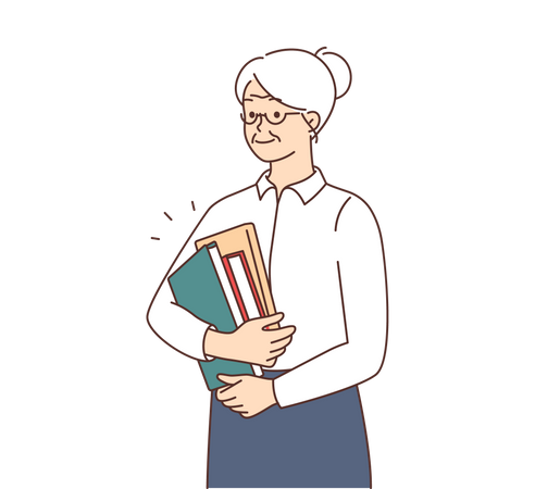 Old woman holding books  Illustration