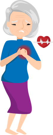 Old woman holding her chest with heart attack  Illustration