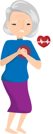 Old woman holding her chest with heart attack  Illustration
