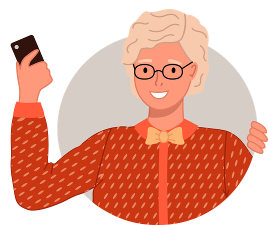 Old woman holding mobile  Illustration