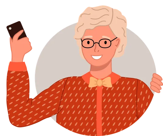 Old woman holding mobile  Illustration