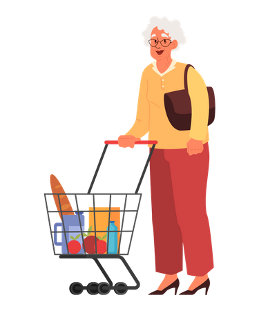 Old woman in supermarket Illustration