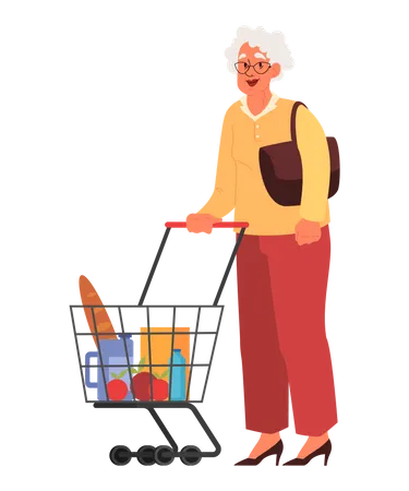 Old woman in supermarket Illustration