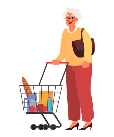 Old woman in supermarket  Illustration