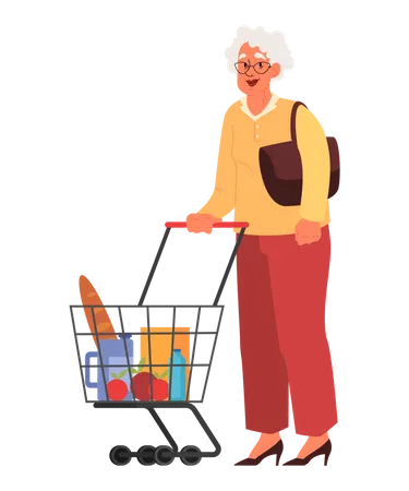 Old woman in supermarket  Illustration