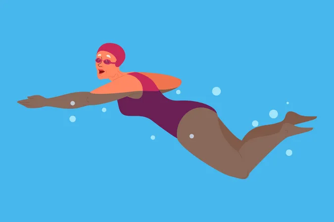 Old Woman In Swimming Pool Elderly Character Have An Active Lifestyle Senior Under Water Isolated Flat Illustration Illustration