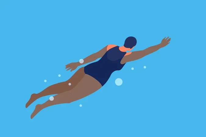 Old woman in swimming pool  イラスト