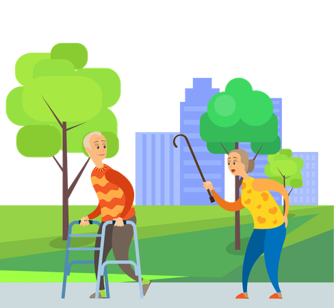 Old woman is teasing disabled man  Illustration