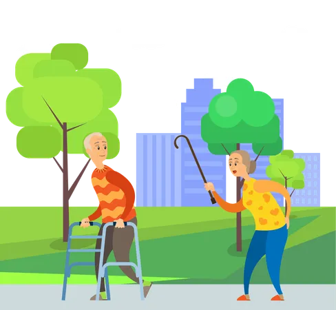 Old woman is teasing disabled man  Illustration