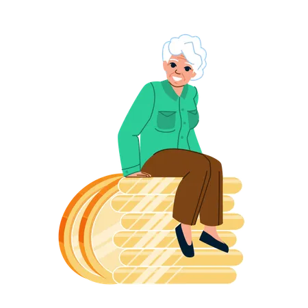 Old woman is thinking of her money  Illustration