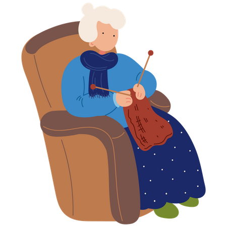 Old woman knitting  Illustration