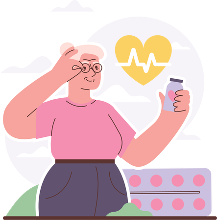Old woman looking medicine  Illustration