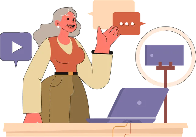 Old woman making video for social media  Illustration