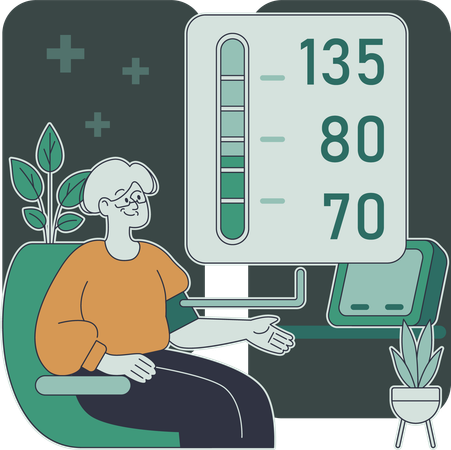 Old woman measures her blood pressure online  Illustration