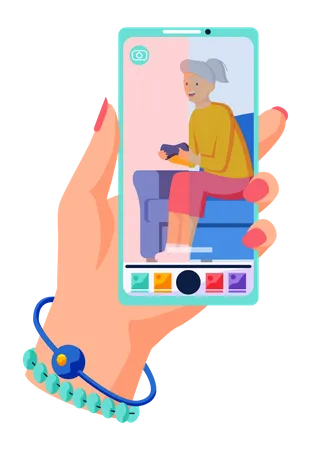 Old woman play video game Illustration
