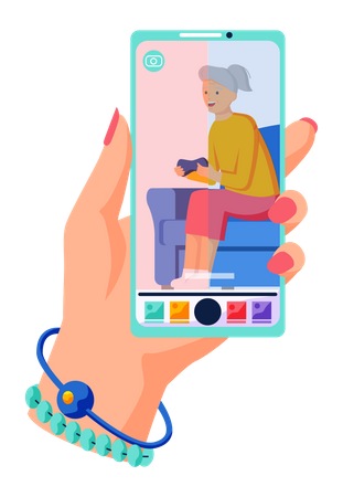 Old woman play video game  Illustration
