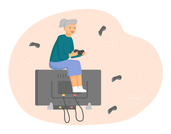 Old Woman play video game together  Illustration