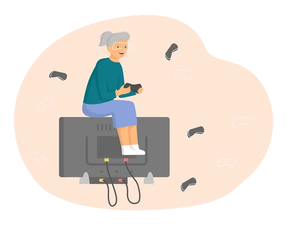 Old Woman play video game together  Illustration