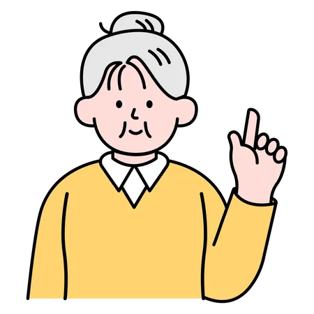 Elderly Woman Pointing Finger Simple Style Vector Illustration