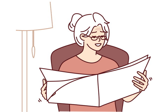 Old woman reading book  Illustration