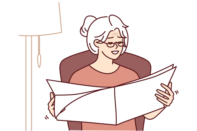 Old woman reading book  Illustration