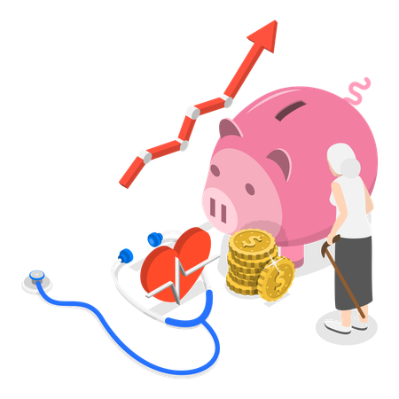 Old woman receiving retirement fund  Illustration