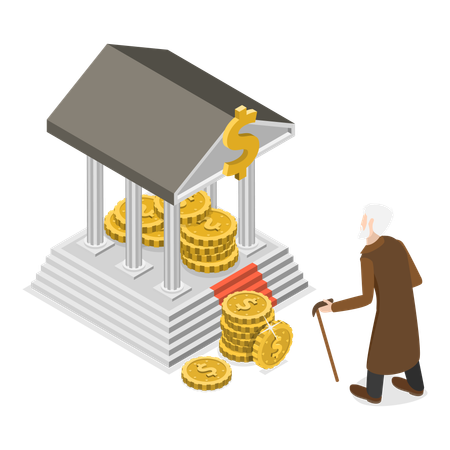 Old woman receiving retirement fund  Illustration