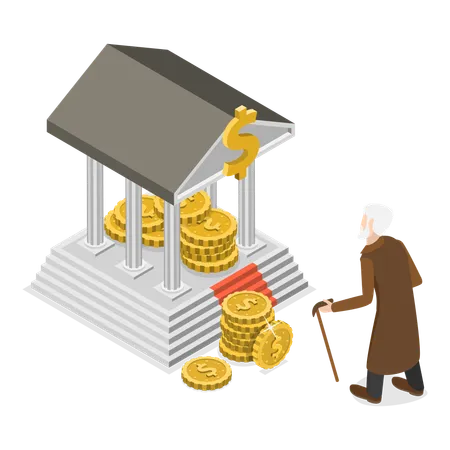 Old woman receiving retirement fund  Illustration