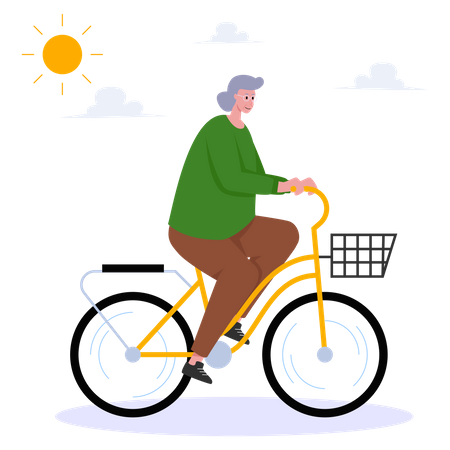 Old woman riding bicycle Illustration